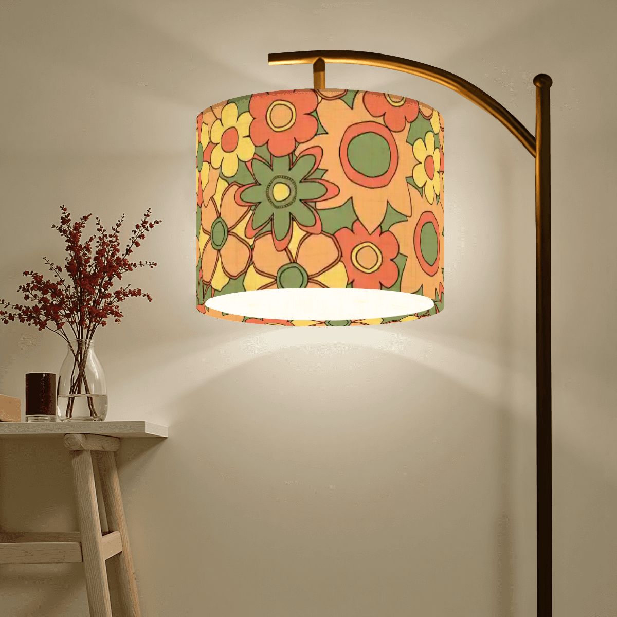 Kate McEnroe New York Retro Groovy Floral Arc Floor Lamp, Mid Century Modern Orange Green Yellow 60s Vibe LightingFloor LampsJIOglDbJLf