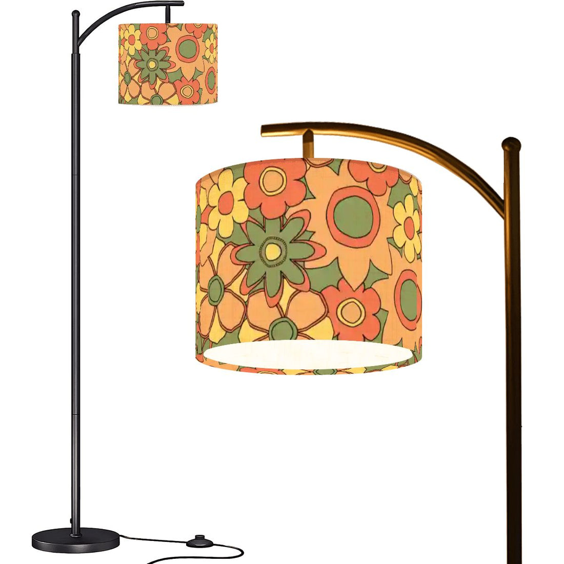 Kate McEnroe New York Retro Groovy Floral Arc Floor Lamp, Mid Century Modern Orange Green Yellow 60s Vibe LightingFloor LampsJIOglDbJLf
