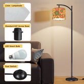 Kate McEnroe New York Retro Groovy Floral Arc Floor Lamp, Mid Century Modern Orange Green Yellow 60s Vibe LightingFloor LampsJIOglDbJLf