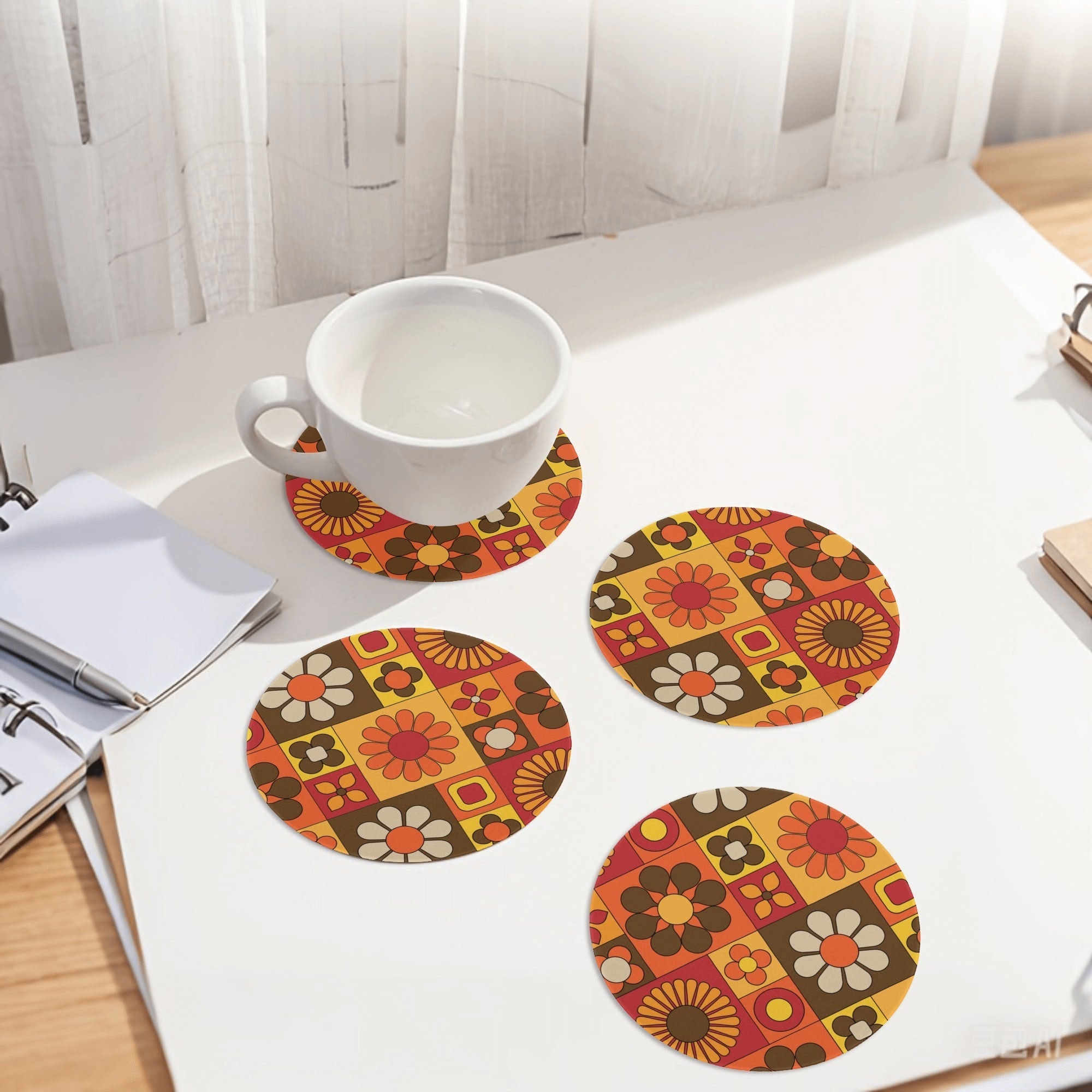 Kate McEnroe New York Retro Groovy Flower Power Ceramic Coaster Set, Mid Century Modern 70s Drinkware, Vintage MCM Mod Table AccentCoastersWDXGM0ZN - 1