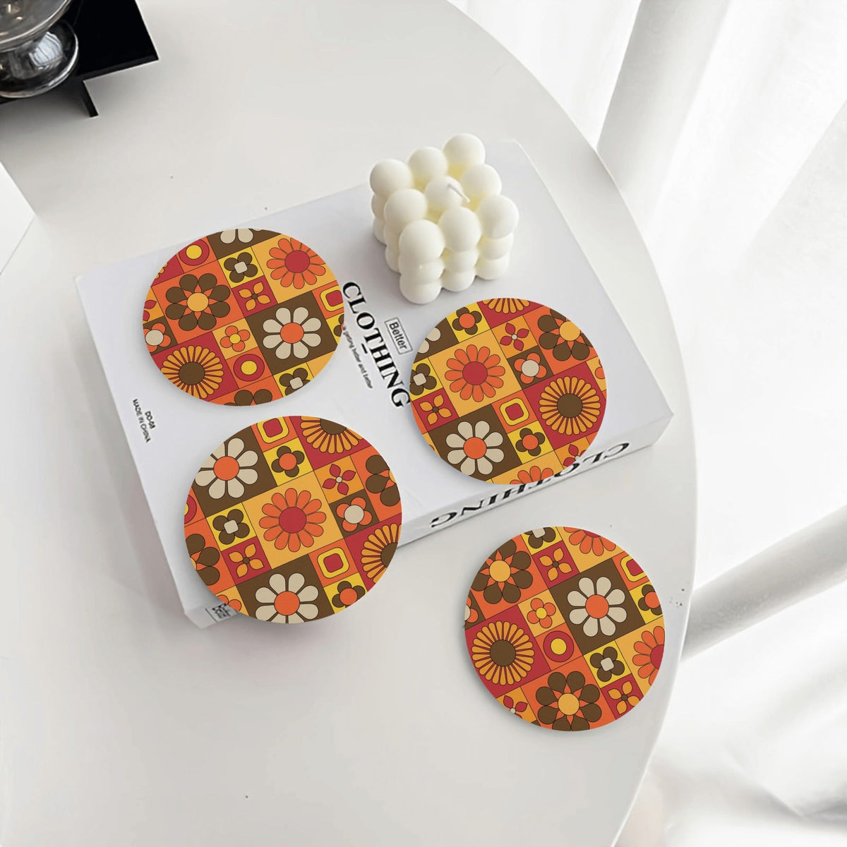 Kate McEnroe New York Retro Groovy Flower Power Ceramic Coaster Set, Mid Century Modern 70s Drinkware, Vintage MCM Mod Table AccentCoastersWDXGM0ZN - 1