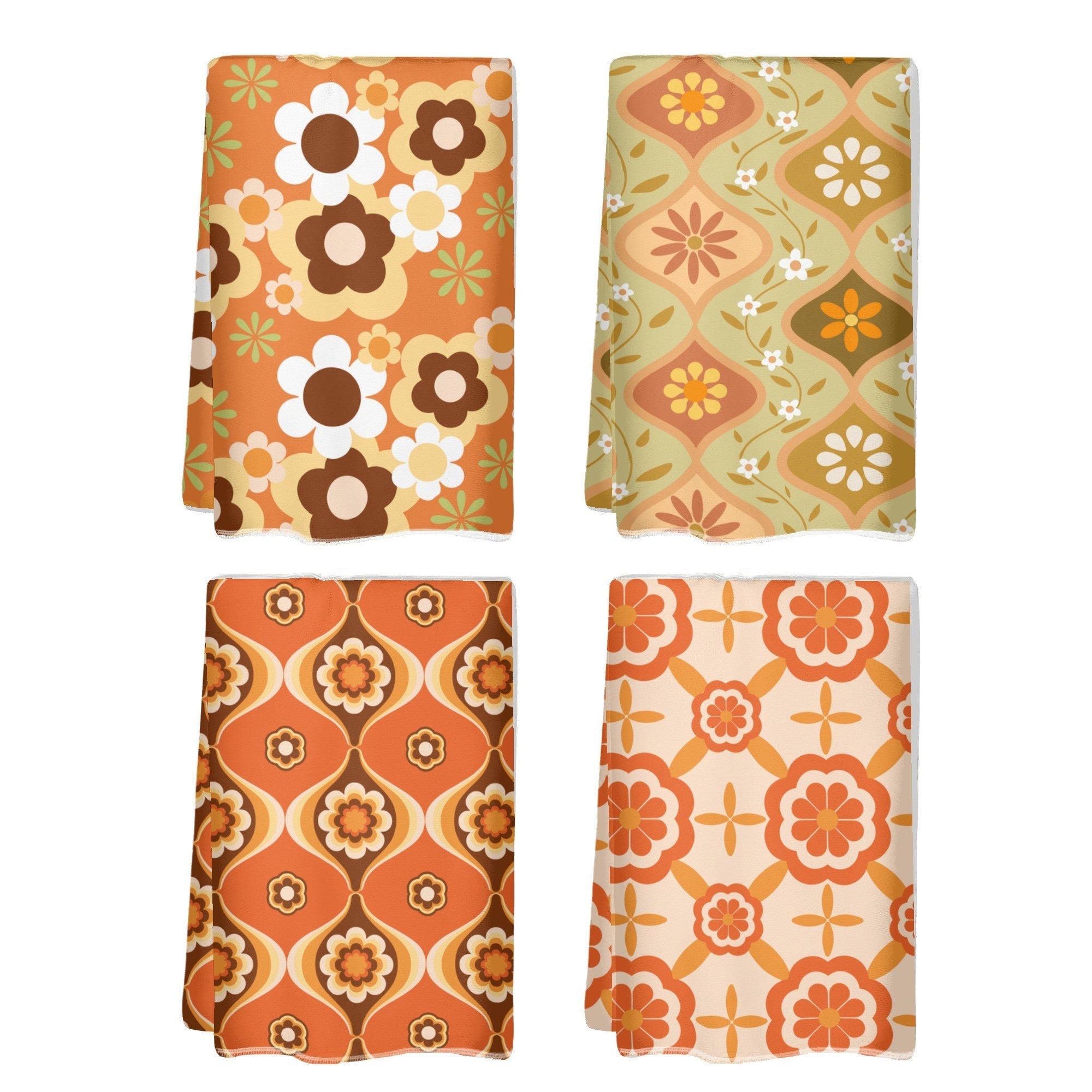 Kate McEnroe New York Retro Groovy Flower Power Dish Towel Set, MCM 70s Geometric Kitchen LinensDish TowelsWLX8726W - 1