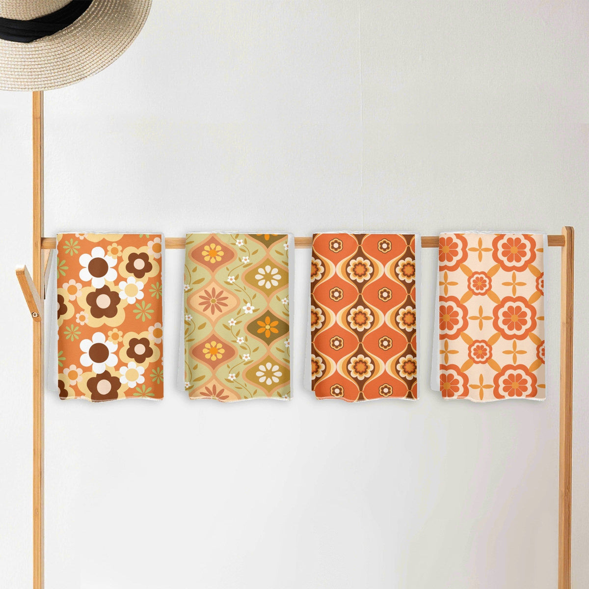 Kate McEnroe New York Retro Groovy Flower Power Dish Towel Set, MCM 70s Geometric Kitchen LinensDish TowelsWLX8726W - 1