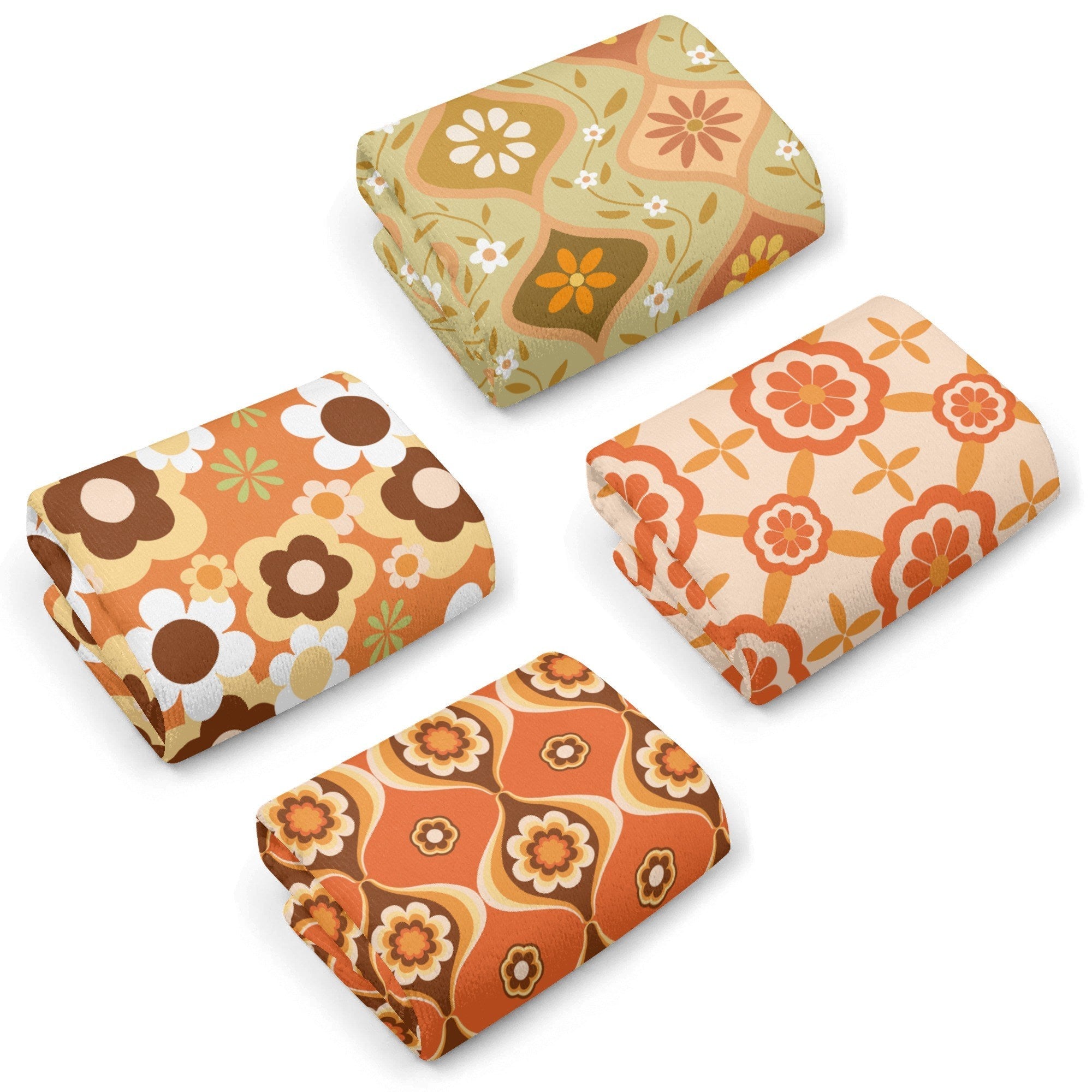 Kate McEnroe New York Retro Groovy Flower Power Dish Towel Set, MCM 70s Geometric Kitchen LinensDish TowelsWLX8726W - 1