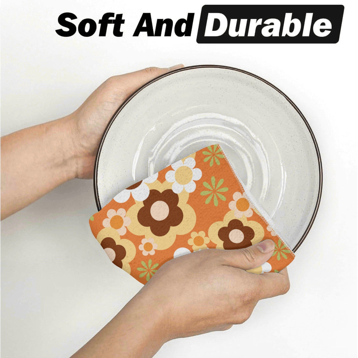 Kate McEnroe New York Retro Groovy Flower Power Dish Towel Set, MCM 70s Geometric Kitchen LinensDish TowelsWLX8726W - 1
