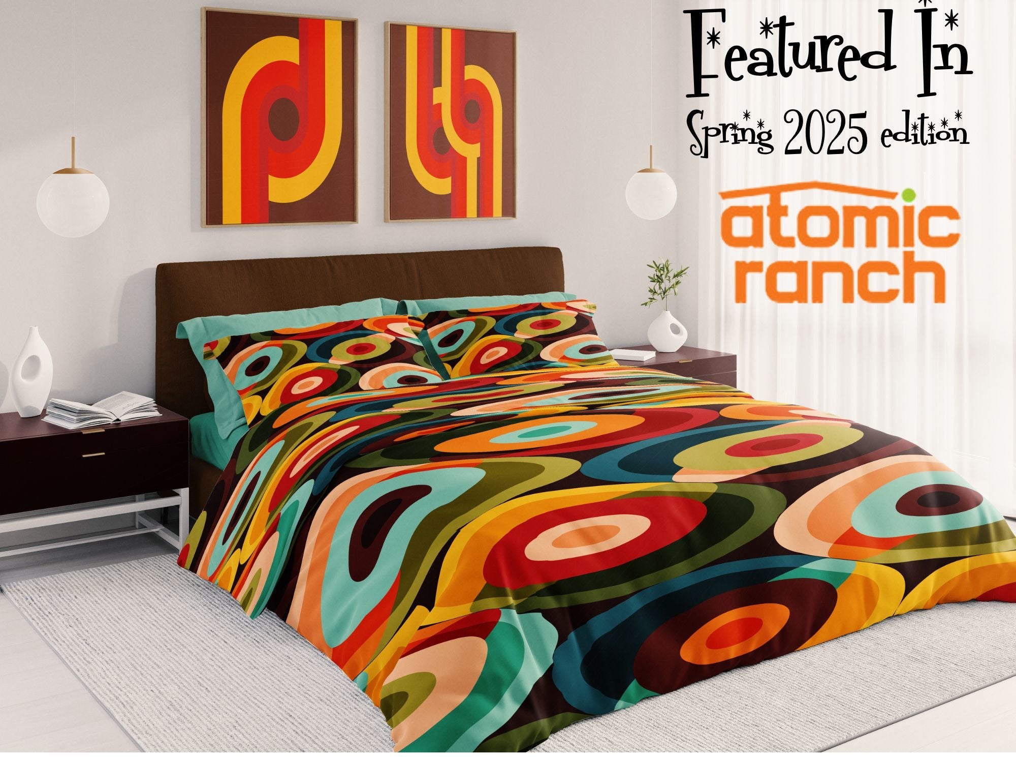 Kate McEnroe New York Retro Groovy Geometric Circle Orbs Duvet Cover, 70s Mid Century Modern Psychedelic Abstract Bedding - 132582823Duvet Covers98964528130970245940
