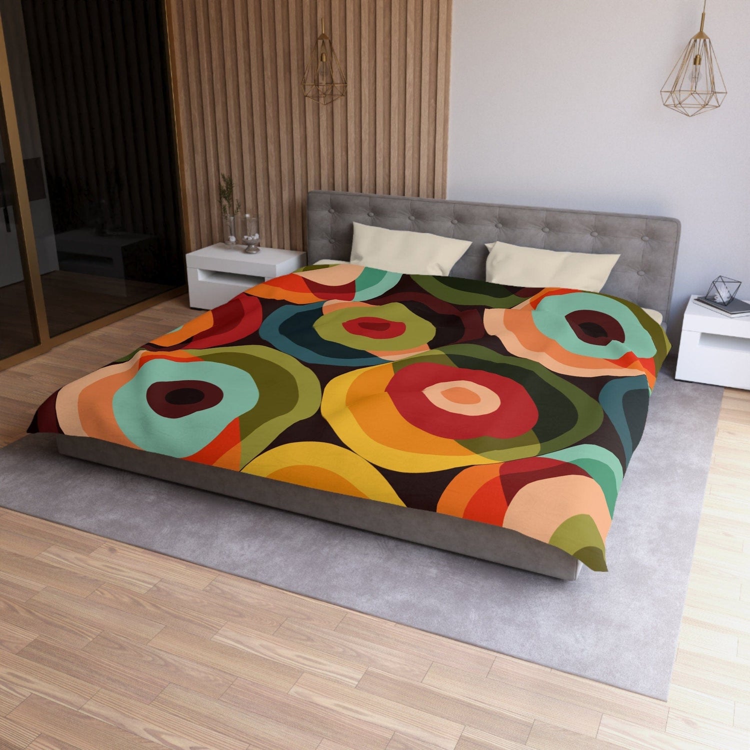 Kate McEnroe New York Retro Groovy Geometric Circle Orbs Duvet Cover, 70s Mid Century Modern Psychedelic Abstract Bedding - 132582823Duvet Covers98964528130970245940