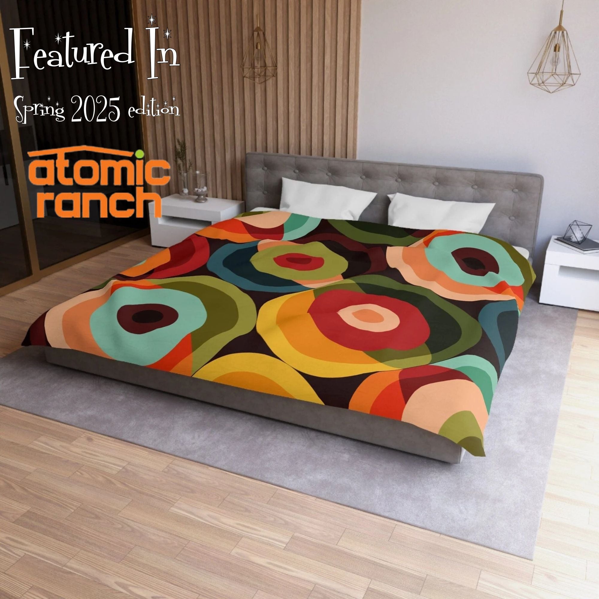Kate McEnroe New York Retro Groovy Geometric Circle Orbs Duvet Cover, 70s Mid Century Modern Psychedelic Abstract Bedding - 132582823Duvet Covers98964528130970245940