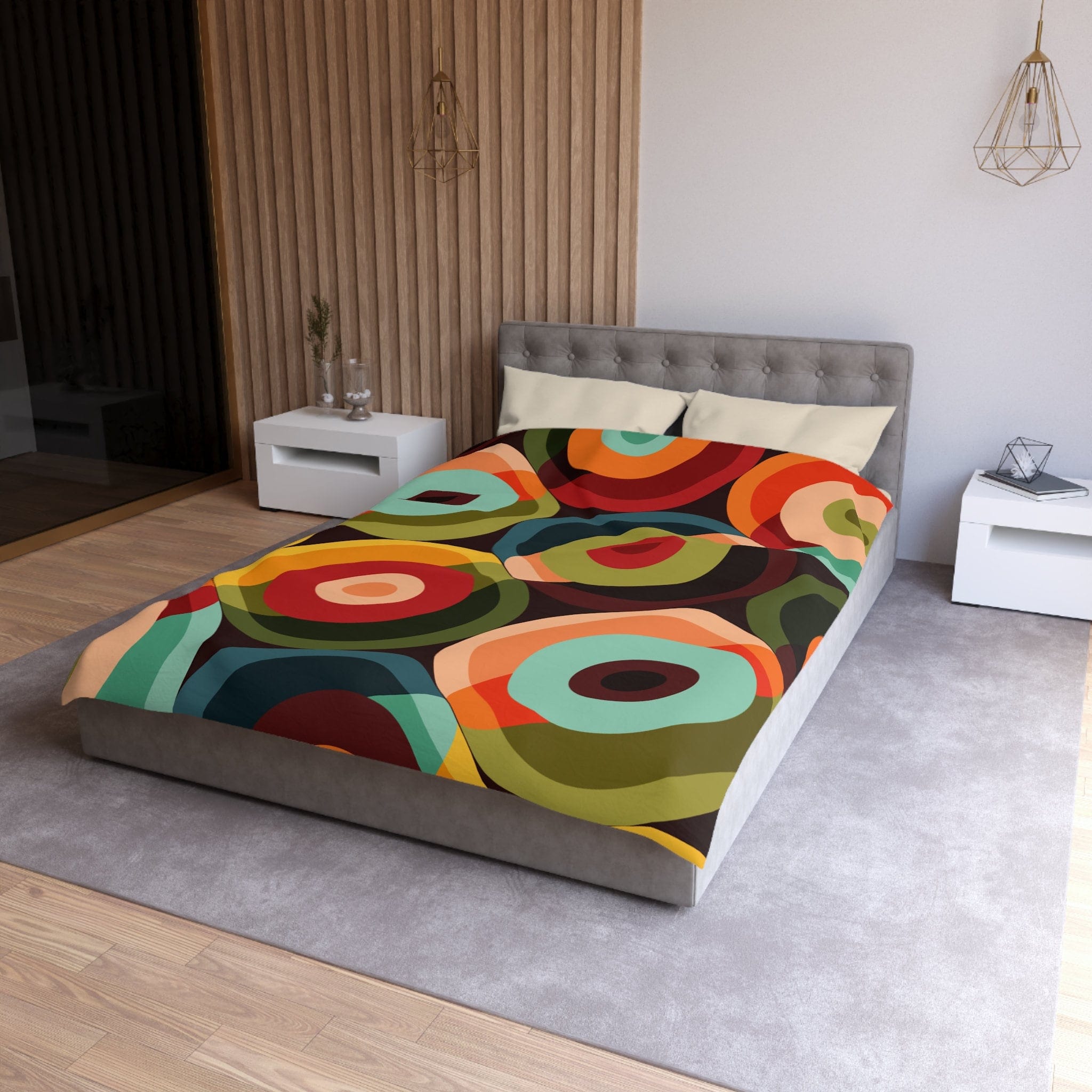 Kate McEnroe New York Retro Groovy Geometric Circle Orbs Duvet Cover, 70s Mid Century Modern Psychedelic Abstract Bedding - 132582823Duvet Covers98964528130970245940