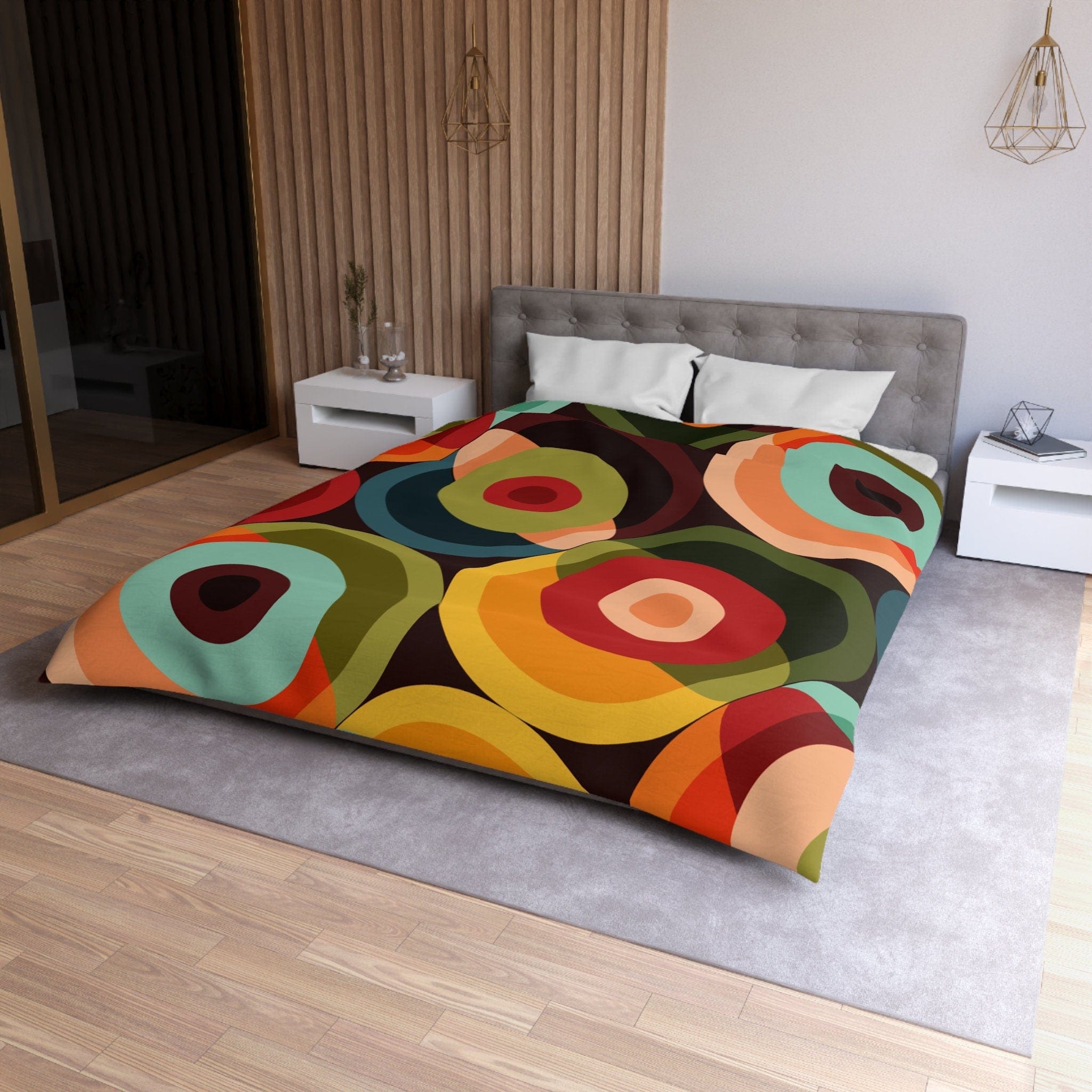 Kate McEnroe New York Retro Groovy Geometric Circle Orbs Duvet Cover, 70s Mid Century Modern Psychedelic Abstract Queen, King, Twin, Twin XL Bedding - 132582823 Duvet Covers
