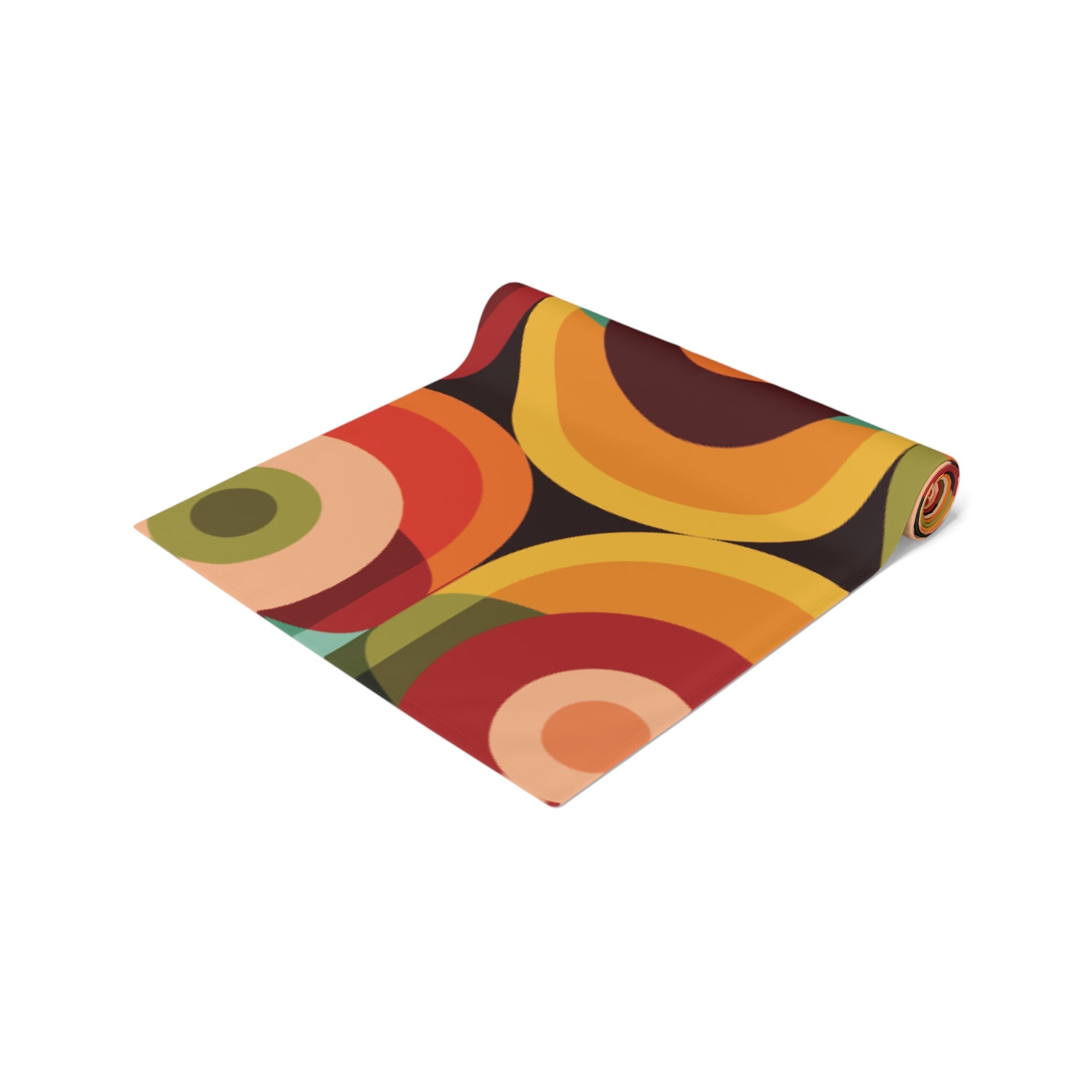 Kate McEnroe New York Retro Groovy Geometric Circle Orbs Table Runner, 70s Mid Century Modern Psychedelic Abstract Table LinensTable Runners51712219944357181454