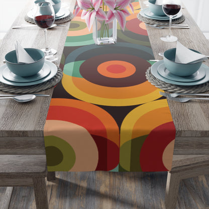 Kate McEnroe New York Retro Groovy Geometric Circle Orbs Table Runner, 70s Mid Century Modern Psychedelic Abstract Table LinensTable Runners51712219944357181454