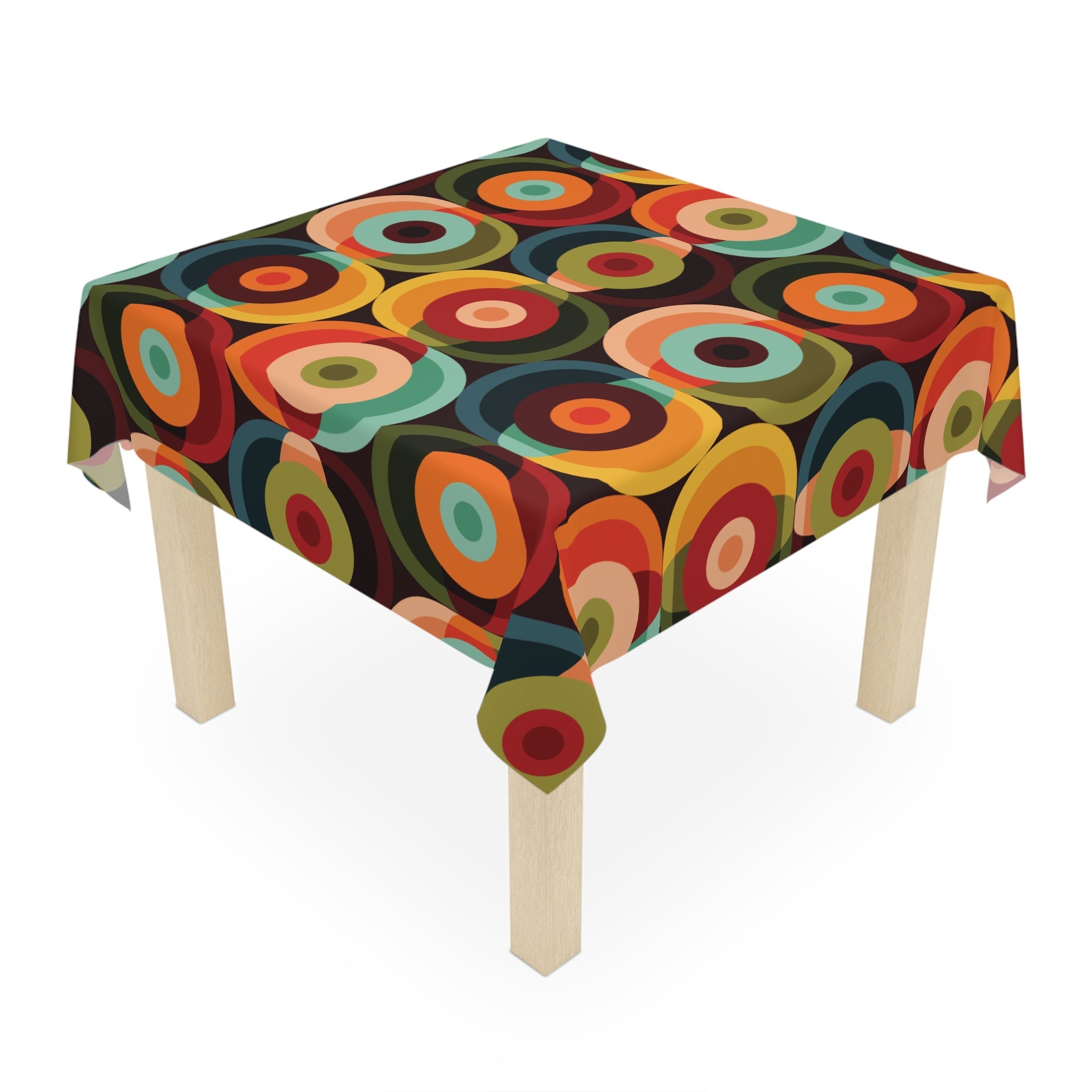 Kate McEnroe New York Retro Groovy Geometric Circle Orbs Tablecloth, 70s Mid Century Modern Psychedelic Abstract Table LinensTablecloths12921271530129230652