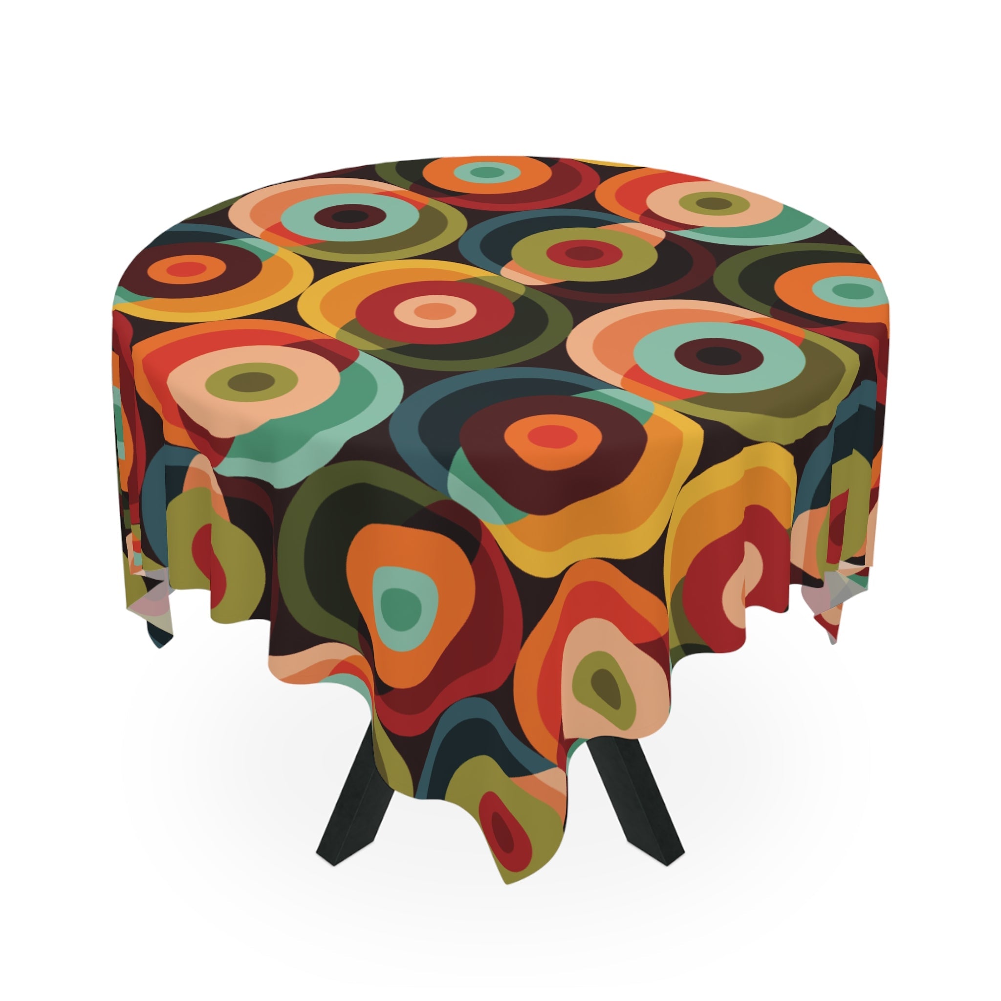 Kate McEnroe New York Retro Groovy Geometric Circle Orbs Tablecloth, 70s Mid Century Modern Psychedelic Abstract Table LinensTablecloths12921271530129230652