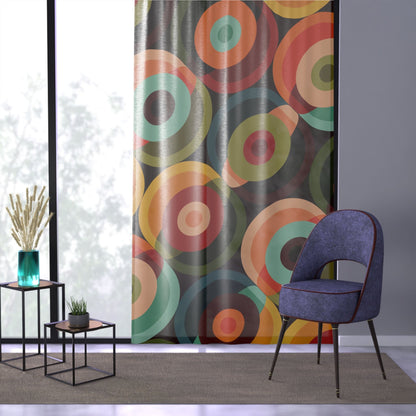 Kate McEnroe New York Retro Groovy Geometric Circle Orbs Window Curtains, 70s Mid Century Modern Psychedelic Abstract Curtain Panels - 132582823 Window Curtains