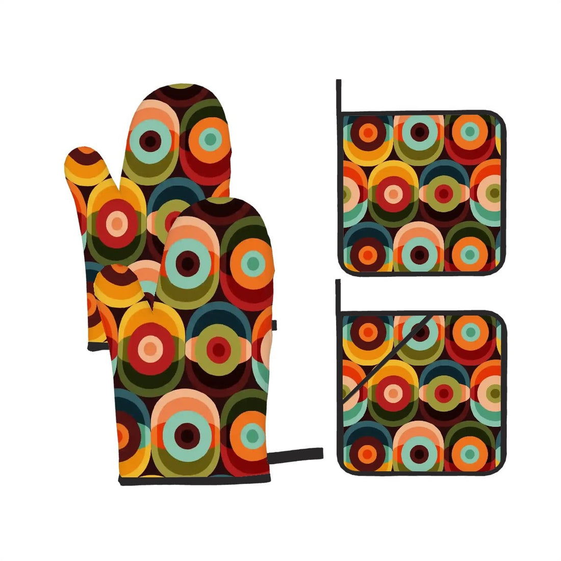 Kate McEnroe New York Retro Groovy Geometric Mid Century Modern Oven Mitts &amp; Pot Holders SetOven Mitts &amp; Pot Holder SetdcKTugsJcQ