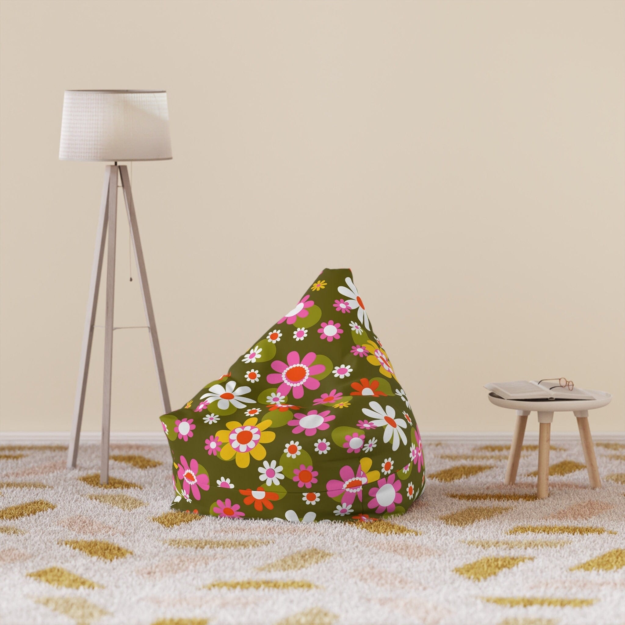 Kate McEnroe New York Retro Groovy Hippie Daisy Flower Power Bean Bag Chair Cover for Adult and Teens, Mid Century Dining Lounge Chair, 70s MCM Living Room DecorBean Bag Chair Covers28615237016422373352