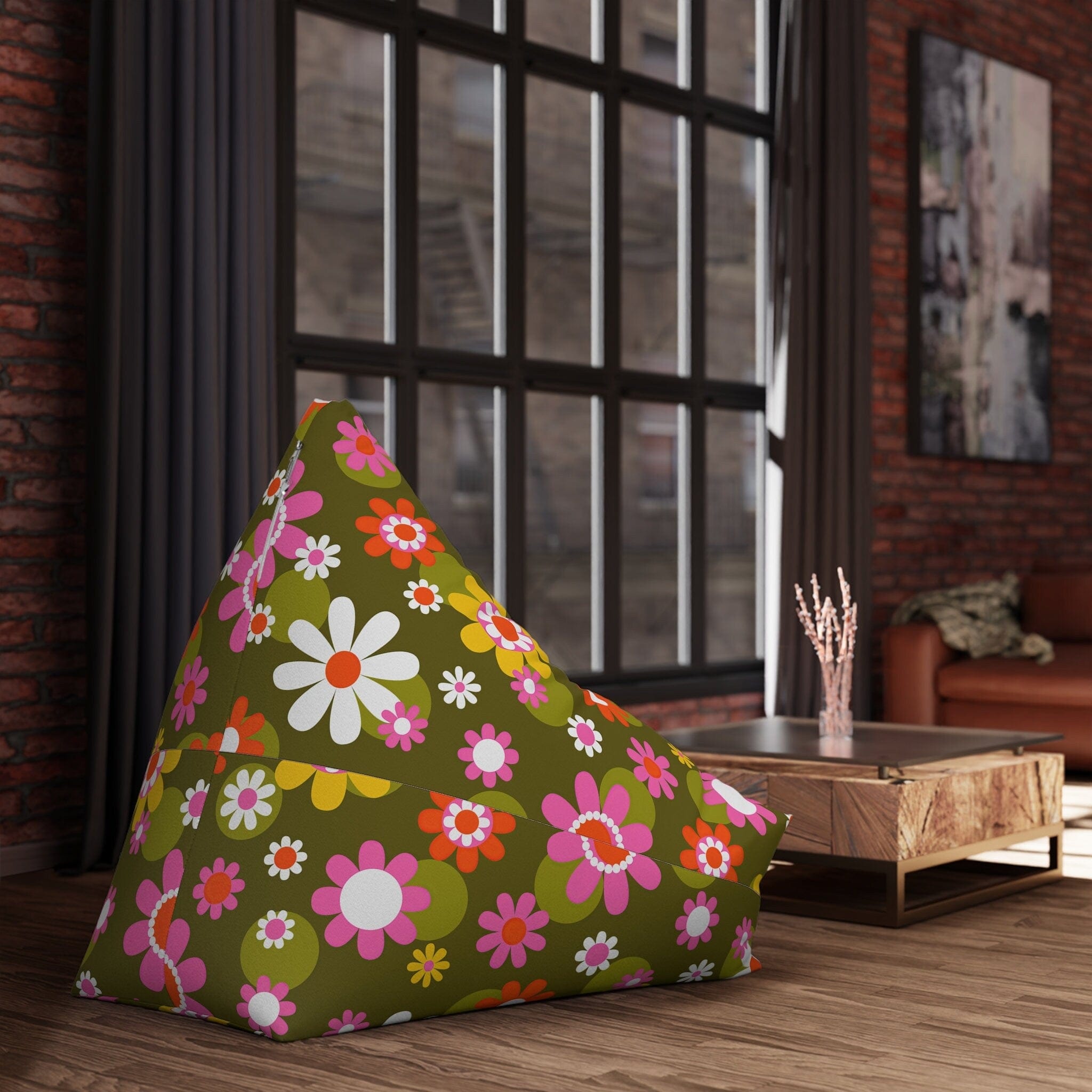 Kate McEnroe New York Retro Groovy Hippie Daisy Flower Power Bean Bag Chair Cover for Adult and Teens, Mid Century Dining Lounge Chair, 70s MCM Living Room DecorBean Bag Chair Covers28615237016422373352