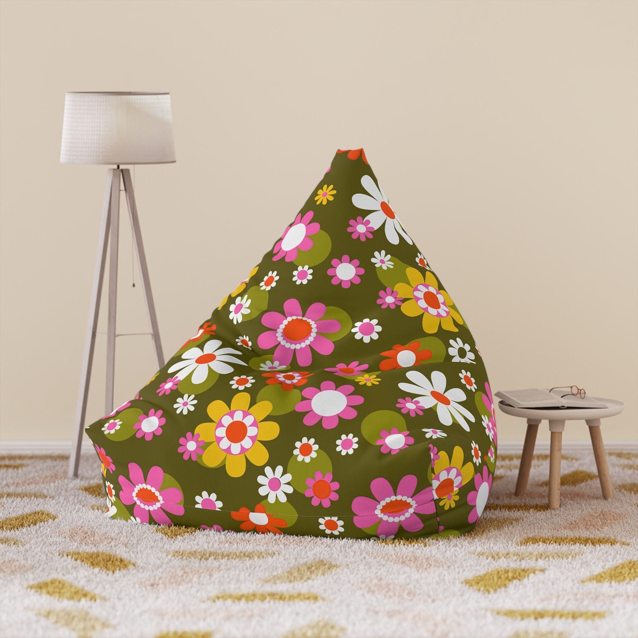 Kate McEnroe New York Retro Groovy Hippie Daisy Flower Power Bean Bag Chair Cover for Adult and Teens, Mid Century Dining Lounge Chair, 70s MCM Living Room DecorBean Bag Chair Covers28615237016422373352