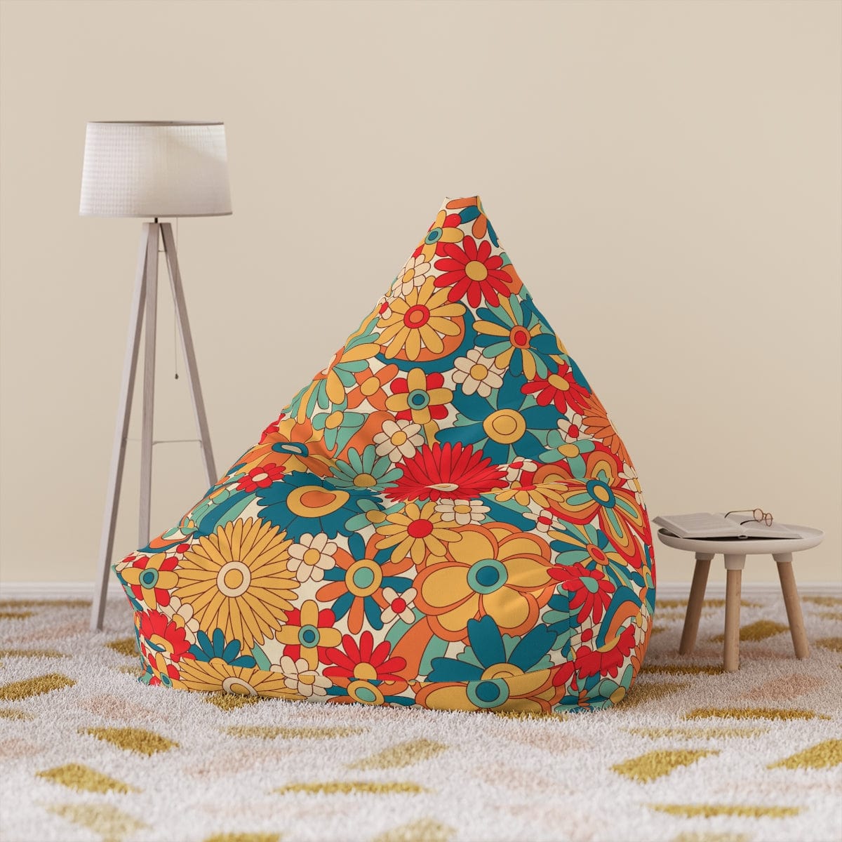 Kate McEnroe New York Retro Groovy Hippie Floral Bean Bag Chair Cover Sunray Blues Bean Bag Chair Covers 38" × 42" × 29" / Without insert 71645257657428600745