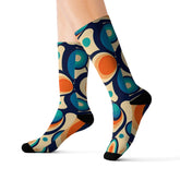 Kate McEnroe New York Retro Groovy Mid Mod Socks, Funky Boho Chic Cobalt Blue, Orange MCM Footwear, Holiday Gifts, Stocking StuffersSocks16739781569681383795