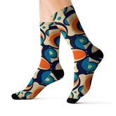 Kate McEnroe New York Retro Groovy Mid Mod Socks, Funky Boho Chic Cobalt Blue, Orange MCM Footwear, Holiday Gifts, Stocking StuffersSocks29868216785284343935