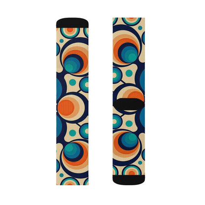 Kate McEnroe New York Retro Groovy Mid Mod Socks, Funky Boho Chic Cobalt Blue, Orange MCM Footwear, Holiday Gifts, Stocking StuffersSocks63254646678181237584