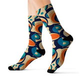 Kate McEnroe New York Retro Groovy Mid Mod Socks, Funky Boho Chic Cobalt Blue, Orange MCM Footwear, Holiday Gifts, Stocking StuffersSocks63254646678181237584