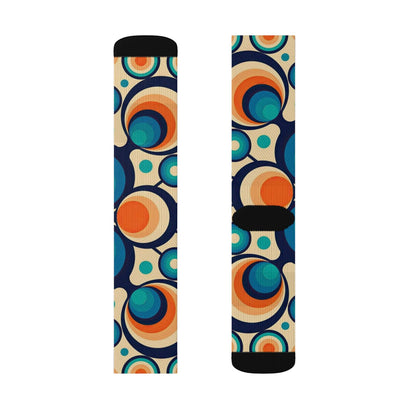 Kate McEnroe New York Retro Groovy Mid Mod Socks, Funky Boho Chic Cobalt Blue, Orange MCM Footwear, Holiday Gifts, Stocking StuffersSocks63254646678181237584