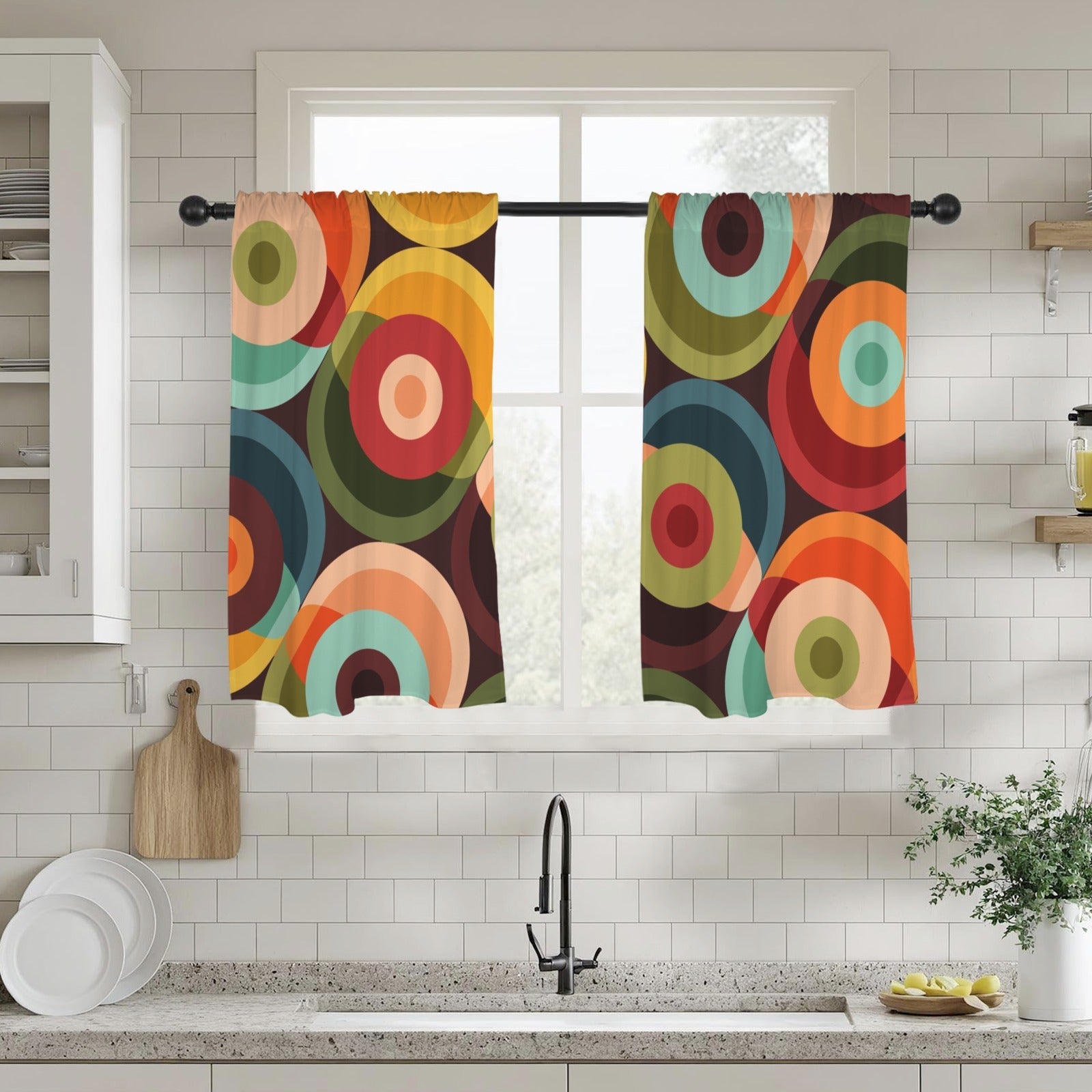 Kate McEnroe New York Retro Groovy Orbs Mid Century Modern Cafe CurtainsCafe CurtainsD3233124