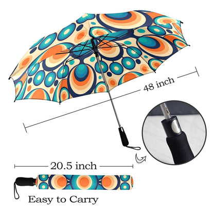 interestprint Retro Groovy Orbs Mid Mod Semi-Automatic Foldable Umbrella Umbrellas One Size D2841170