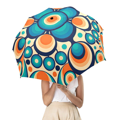 interestprint Retro Groovy Orbs Mid Mod Semi-Automatic Foldable Umbrella Umbrellas One Size D2841170