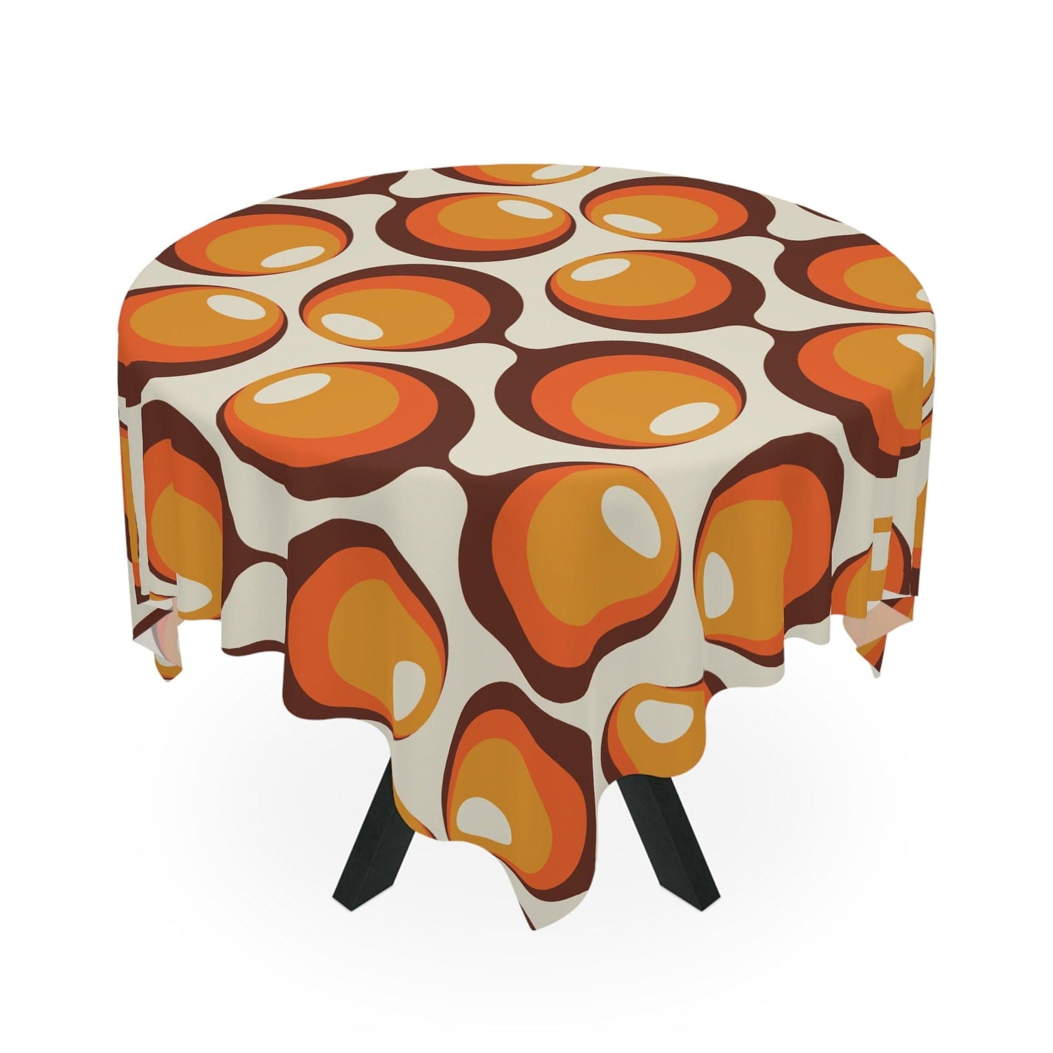 Kate McEnroe New York Retro Groovy Orbs Tablecloth, Atomic Age Vintage Mid Century Modern Orange, Brown, Yellow Table Linens - KM13569723Tablecloths13555613521045870735