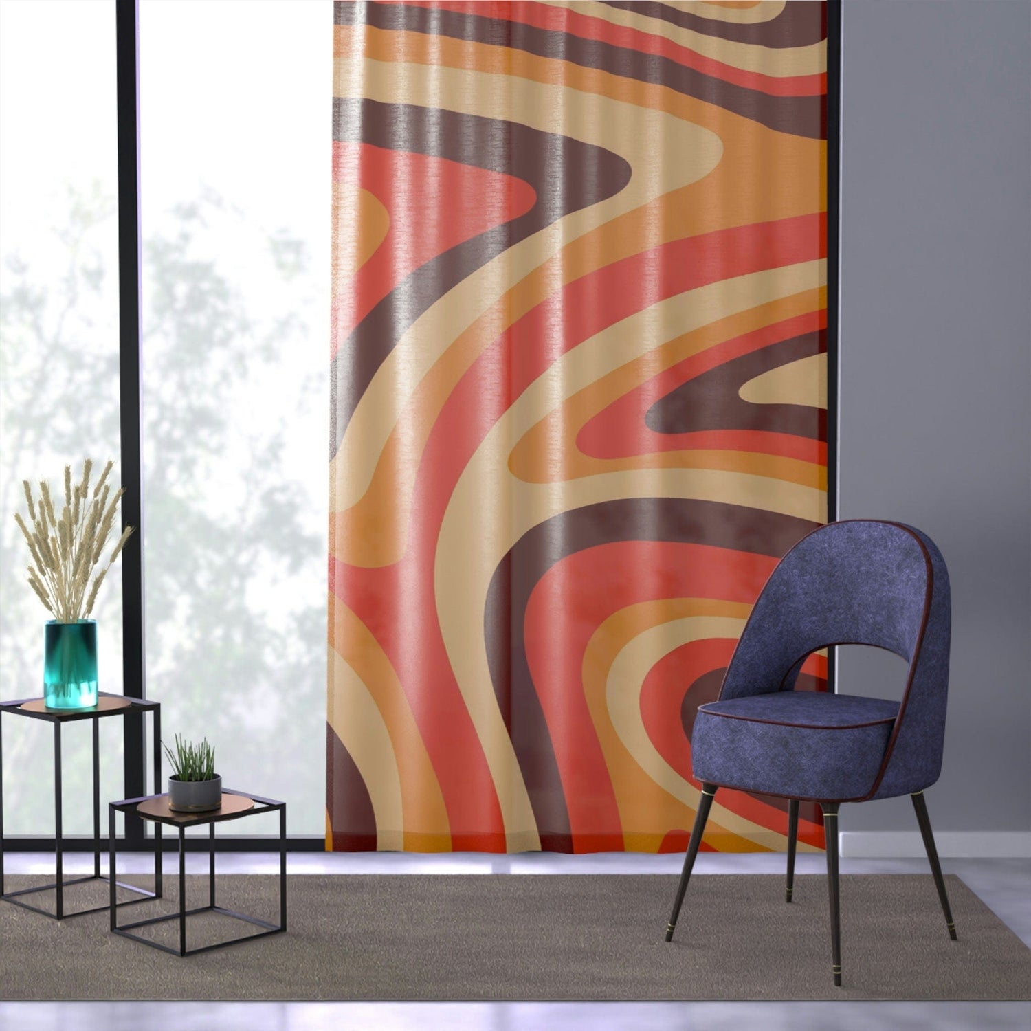 Kate McEnroe New York Retro Groovy Wavy Psychedelic Sheer Window CurtainWindow Curtains90661002835054624871