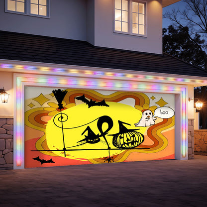 Kate McEnroe New York Retro Halloween Witch Cat Garage Door Banner, Mid Century Modern Jack O Lantern Outdoor DecorGarage Door Banner1sM5zVuKwR