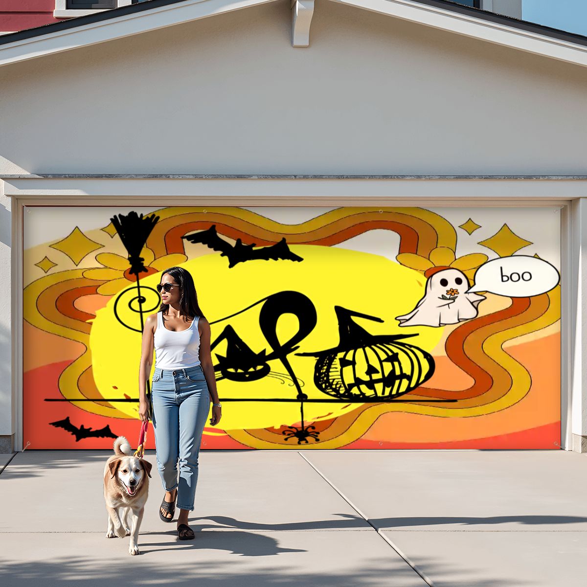 Kate McEnroe New York Retro Halloween Witch Cat Garage Door Banner, Mid Century Modern Jack O Lantern Outdoor DecorGarage Door Banner1sM5zVuKwR