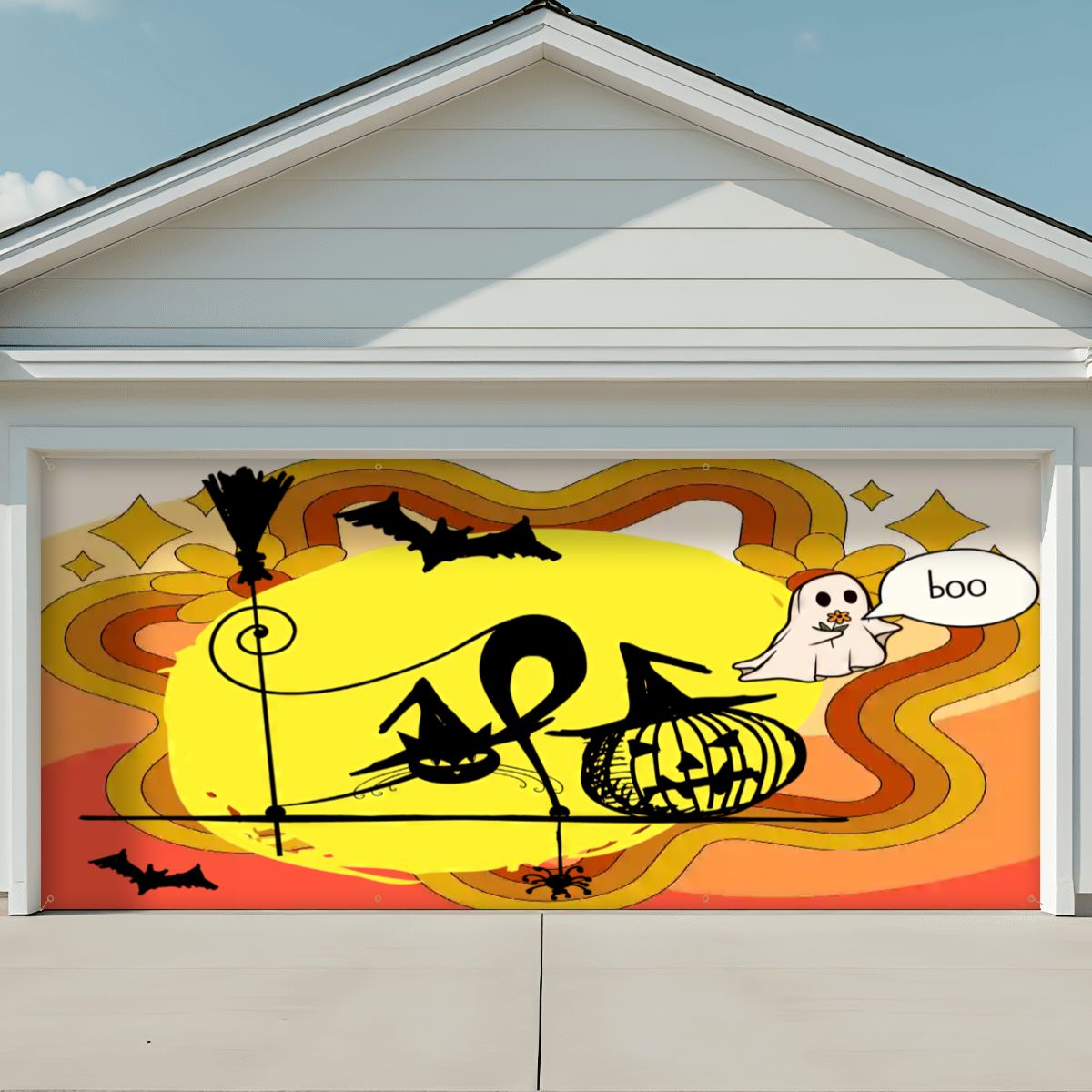 Kate McEnroe New York Retro Halloween Witch Cat Garage Door Banner, Mid Century Modern Jack O Lantern Outdoor DecorGarage Door Banner1sM5zVuKwR