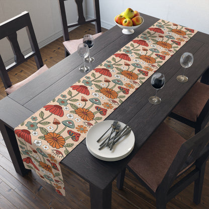 Kate McEnroe New York Retro Hippie Mushroom Cottagecore Aesthetic Floral Table Runner Table Runners 16&quot; × 90&quot; / Cotton Twill 28591811296348375646