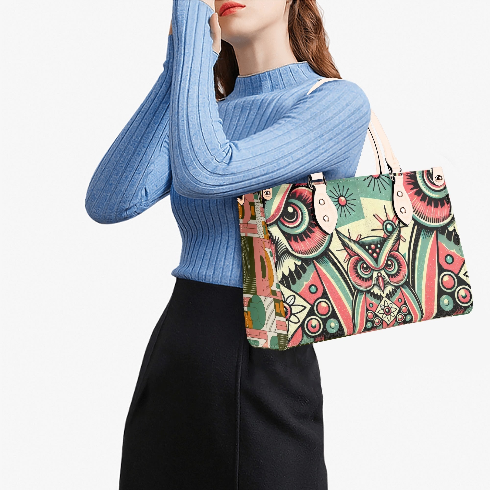 Kate McEnroe New York Retro Hipster Owl Handbag, Mid Century Modern Groovy 60s PurseHandbagsW8M8E1MW - 1