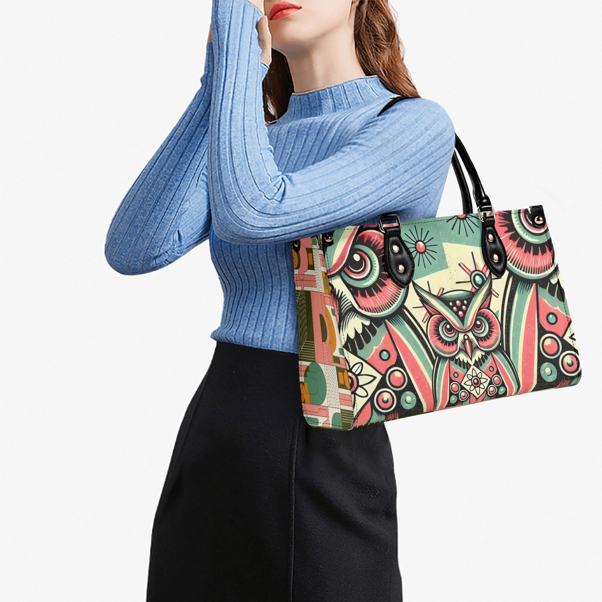 Kate McEnroe New York Retro Hipster Owl Handbag, Mid Century Modern Groovy 60s PurseHandbagsW8M8E1MW - 1