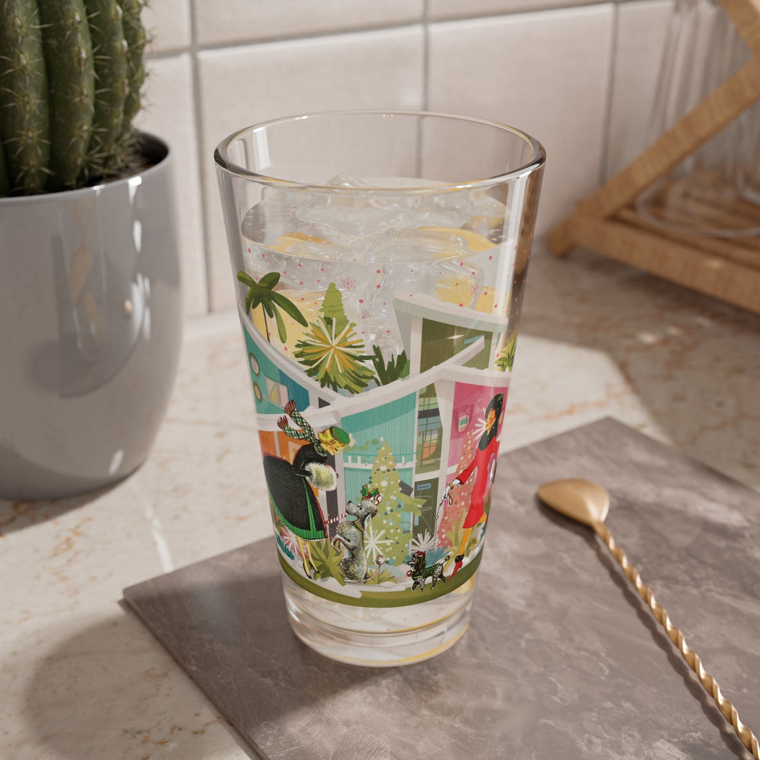 Kate McEnroe New York Retro Kitsch 50s Christmas Poodle Dog Cocktail Barware, Mid Century Modern Holiday Pint GlassPint Glasses80043172180528832410