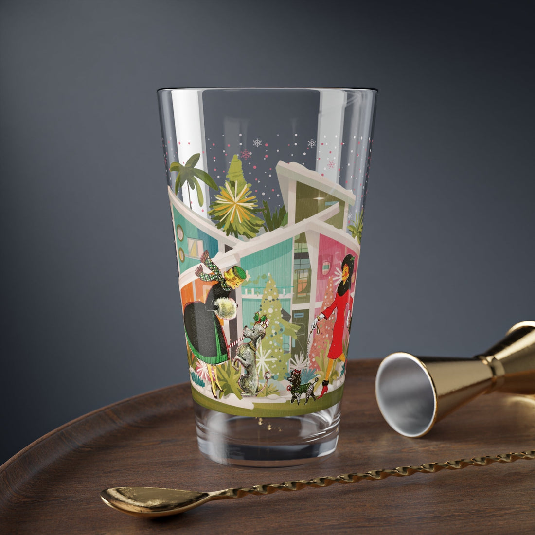 Kate McEnroe New York Retro Kitsch 50s Christmas Poodle Dog Cocktail Barware, Mid Century Modern Holiday Pint GlassPint Glasses80043172180528832410