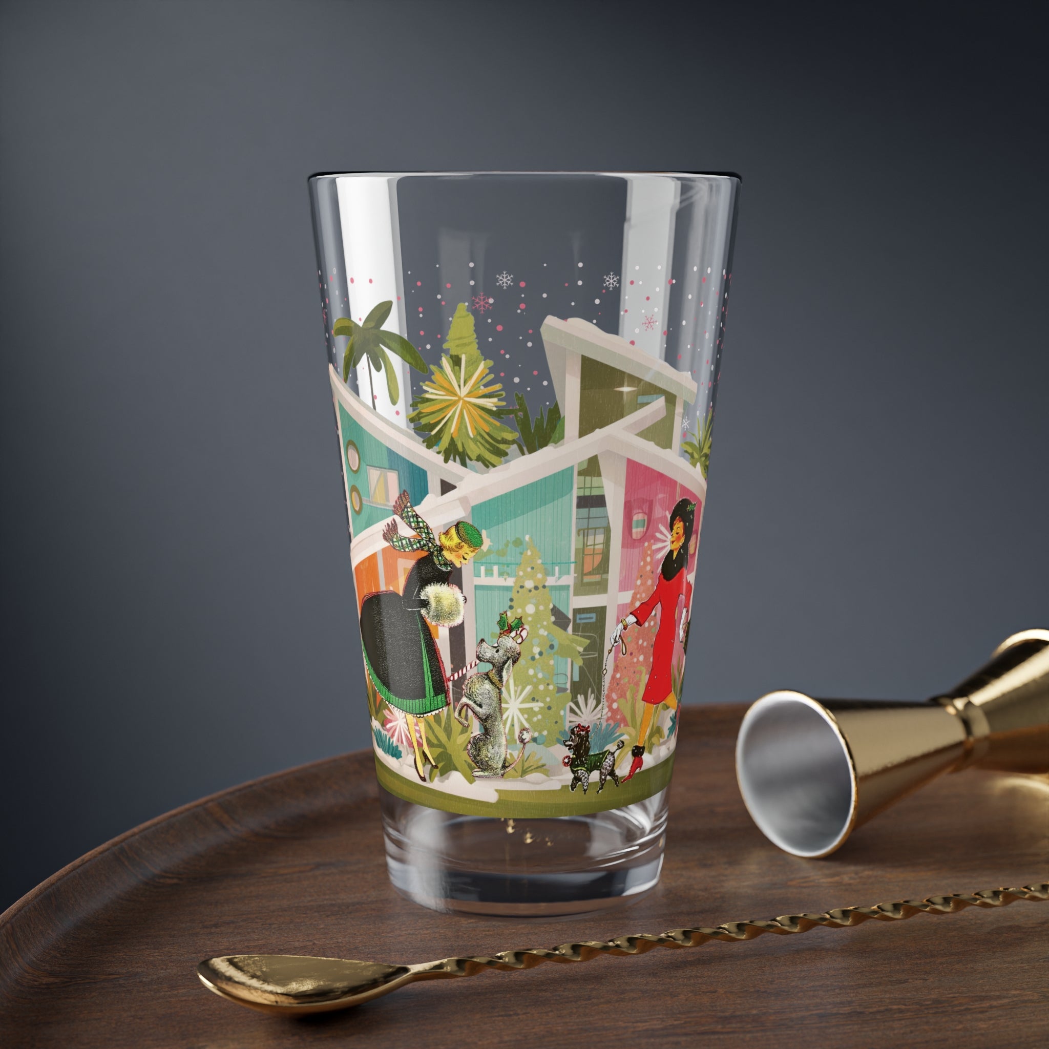 Kate McEnroe New York Retro Kitsch 50s Christmas Poodle Dog Cocktail Barware, Mid Century Modern Holiday Pint GlassPint Glasses80043172180528832410