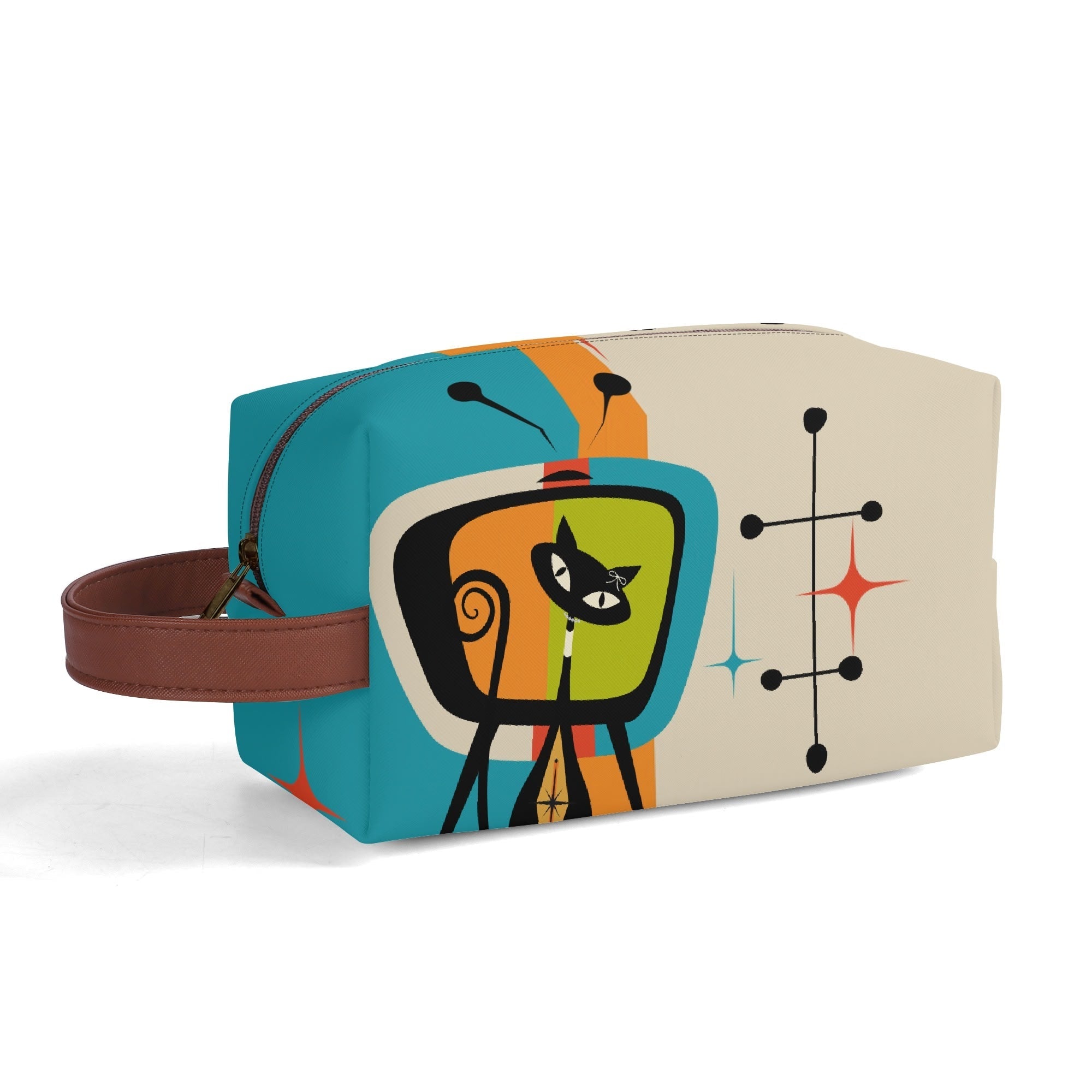 Kate McEnroe New York Retro Kitsch Atomic Cat Retro TV Toiletry Bag, Mid Century Modern Starburst Cosmetic BagCosmetic &amp; Toiletry BagsNGZR5M5W - 1