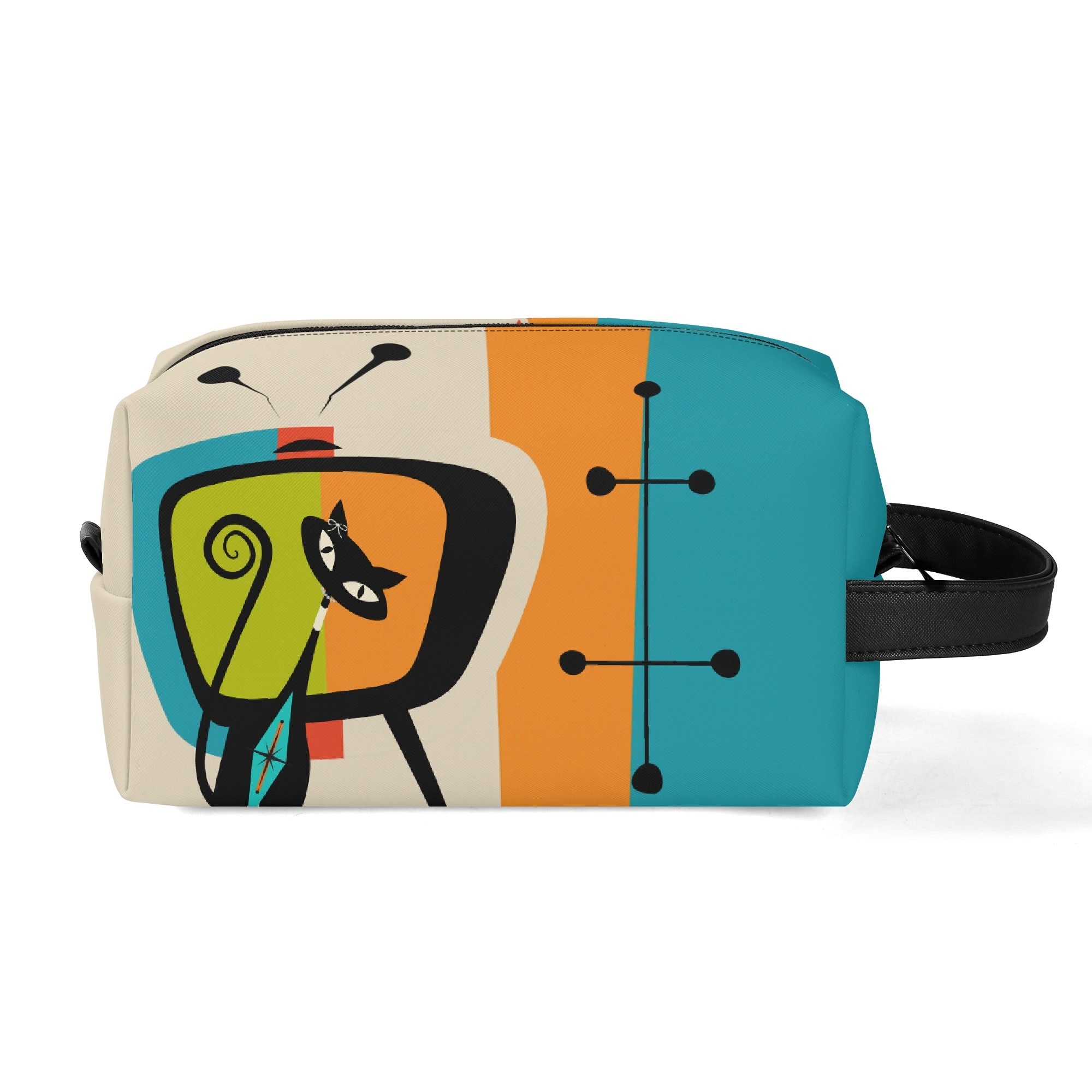 Kate McEnroe New York Retro Kitsch Atomic Cat Retro TV Toiletry Bag, Mid Century Modern Starburst Cosmetic BagCosmetic &amp; Toiletry BagsNGZR5M5W - 1
