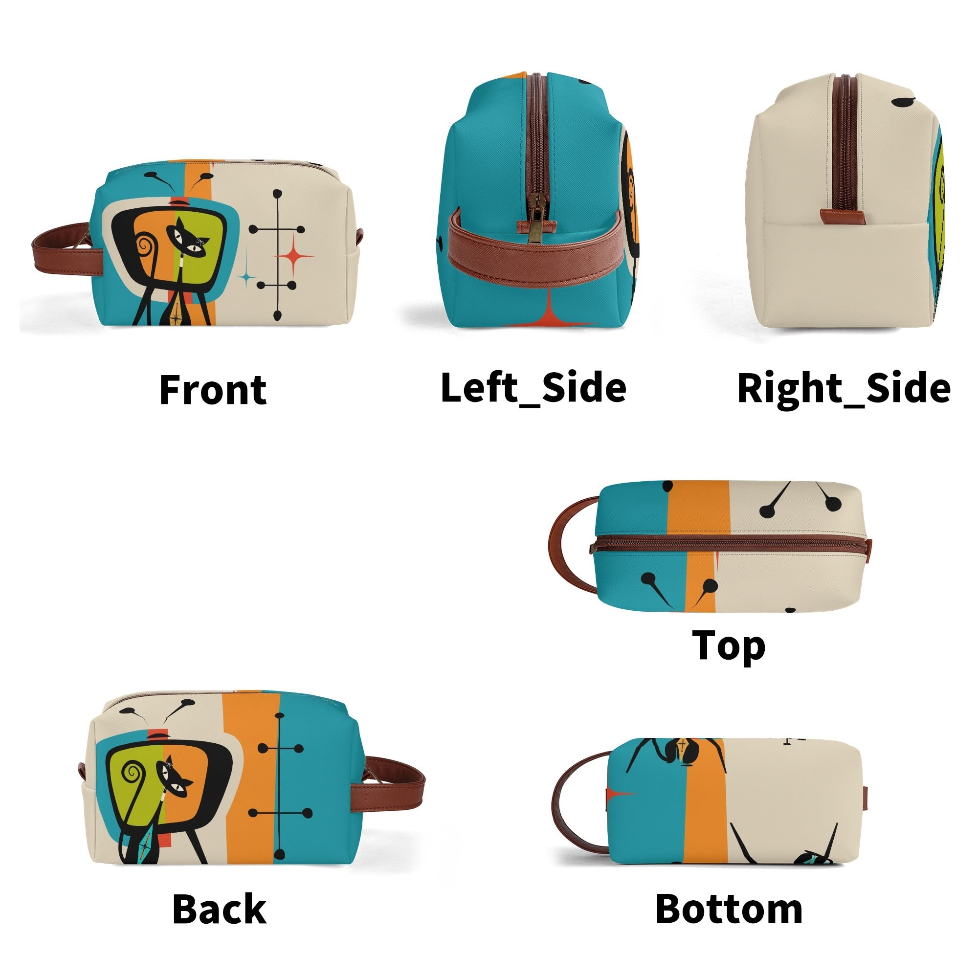 Kate McEnroe New York Retro Kitsch Atomic Cat Retro TV Toiletry Bag, Mid Century Modern Starburst Cosmetic BagCosmetic &amp; Toiletry BagsNGZR5M5W - 1