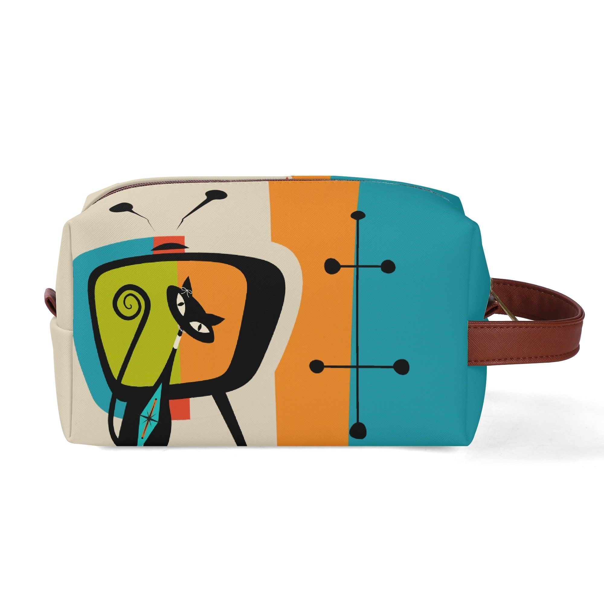 Kate McEnroe New York Retro Kitsch Atomic Cat Retro TV Toiletry Bag, Mid Century Modern Starburst Cosmetic BagCosmetic &amp; Toiletry BagsNGZR5M5W - 1