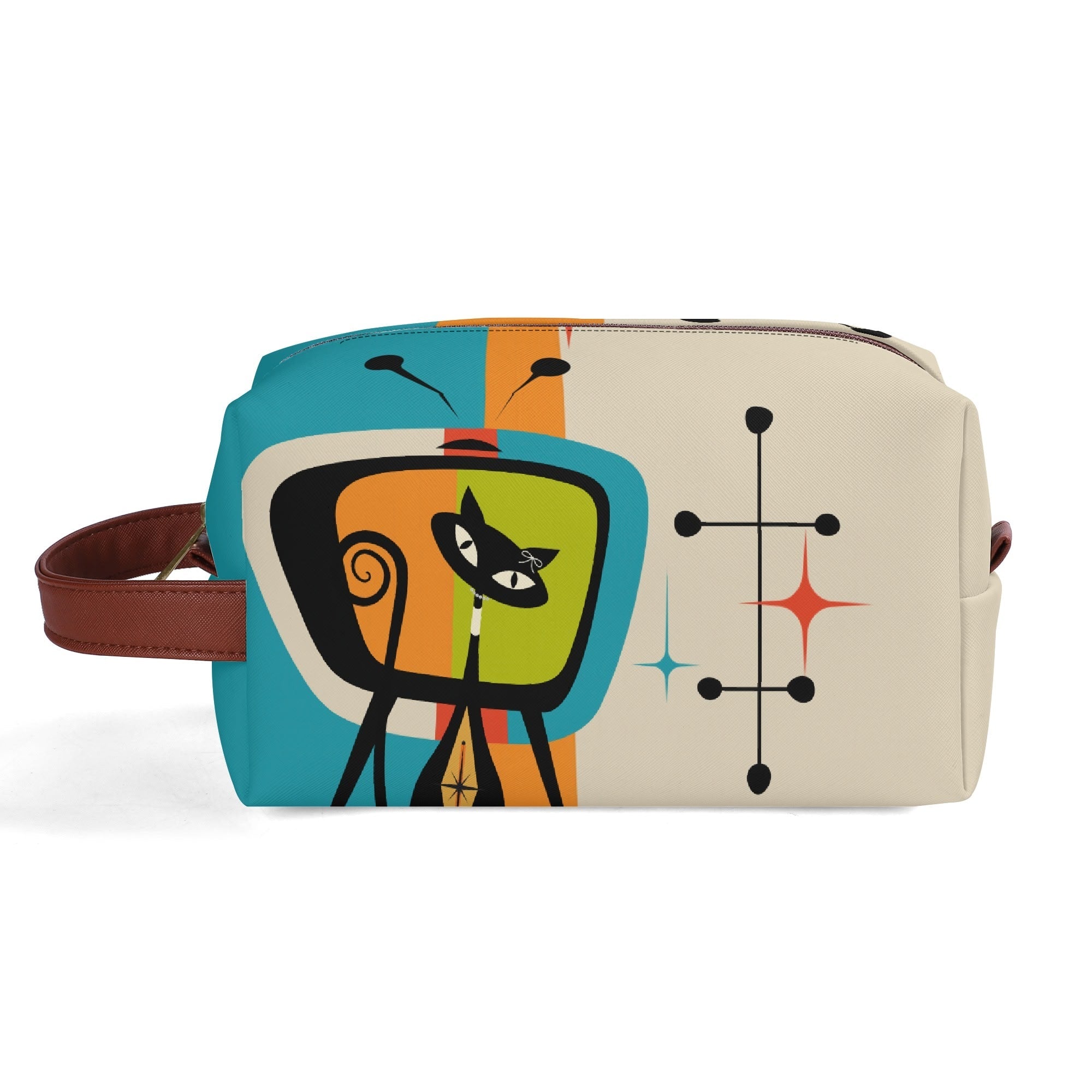 Kate McEnroe New York Retro Kitsch Atomic Cat Retro TV Toiletry Bag, Mid Century Modern Starburst Cosmetic BagCosmetic &amp; Toiletry BagsNGZR5M5W - 1
