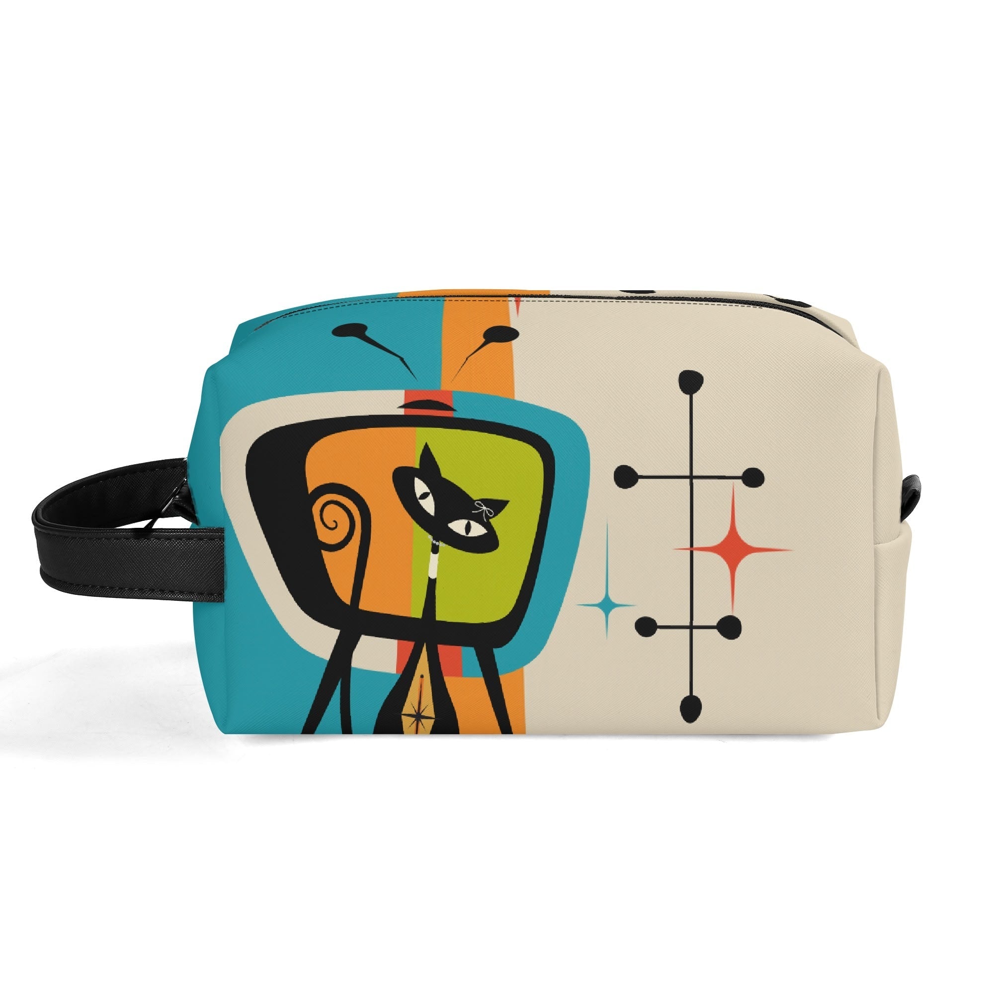 Kate McEnroe New York Retro Kitsch Atomic Cat Retro TV Toiletry Bag, Mid Century Modern Starburst Cosmetic BagCosmetic &amp; Toiletry BagsNGZR5M5W - 2