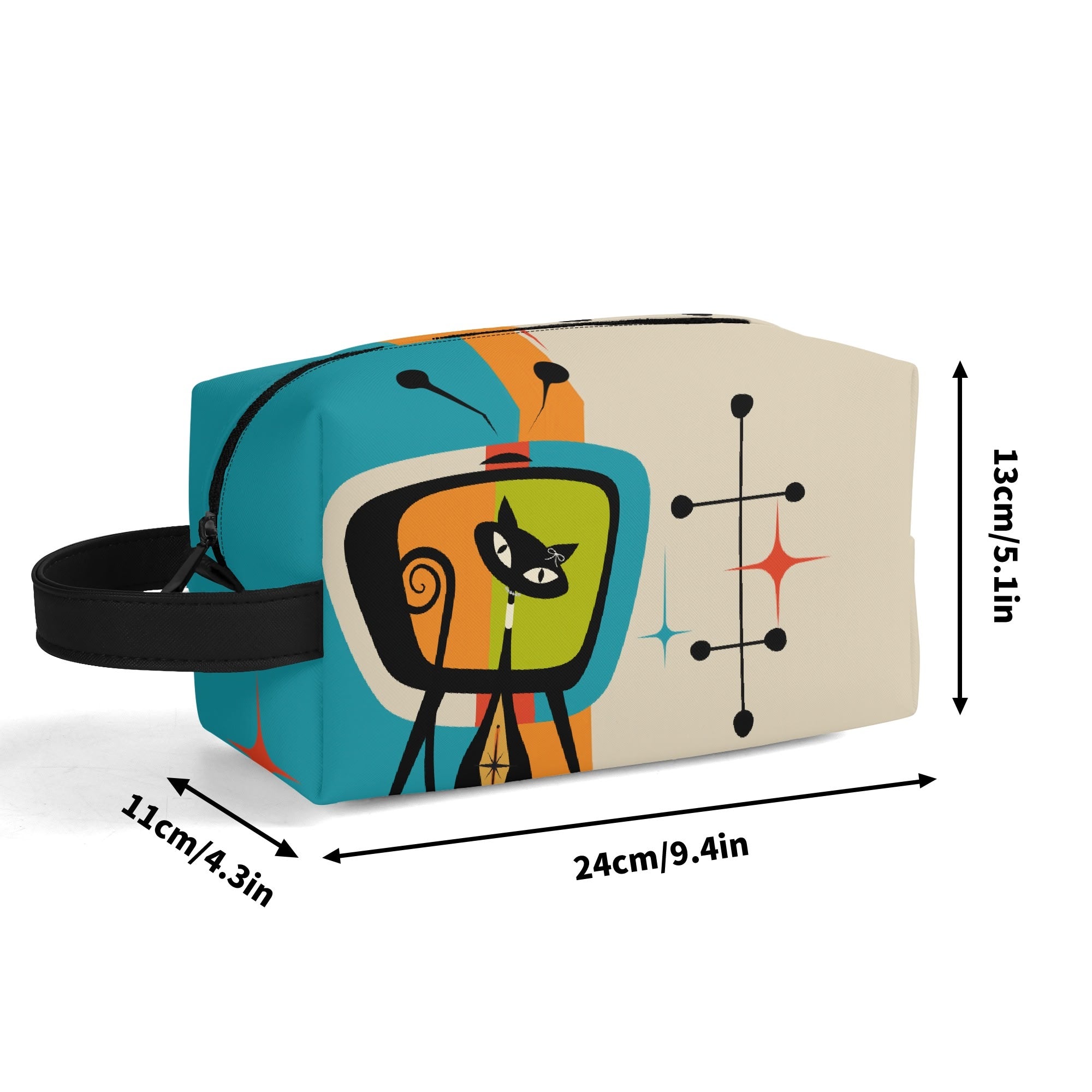Kate McEnroe New York Retro Kitsch Atomic Cat Retro TV Toiletry Bag, Mid Century Modern Starburst Cosmetic BagCosmetic &amp; Toiletry BagsNGZR5M5W - 2
